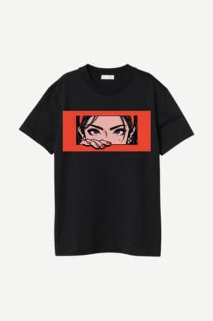 Anime Eyes Graphic T-Shirt – Black Cotton Tee with Red Frame Print | Zarrox