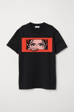 Anime Eyes Graphic T-Shirt – Black Cotton Tee with Red Frame Print | Zarrox