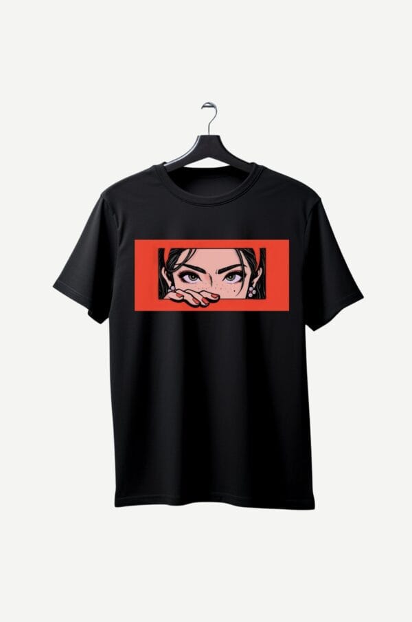 Anime Eyes Graphic T-Shirt – Black Cotton Tee with Red Frame Print | Zarrox - Image 3